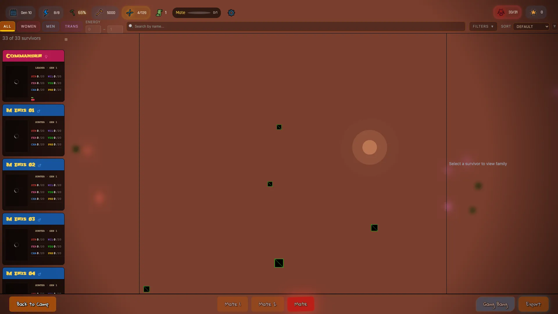 Survivors roster — the camp's active population