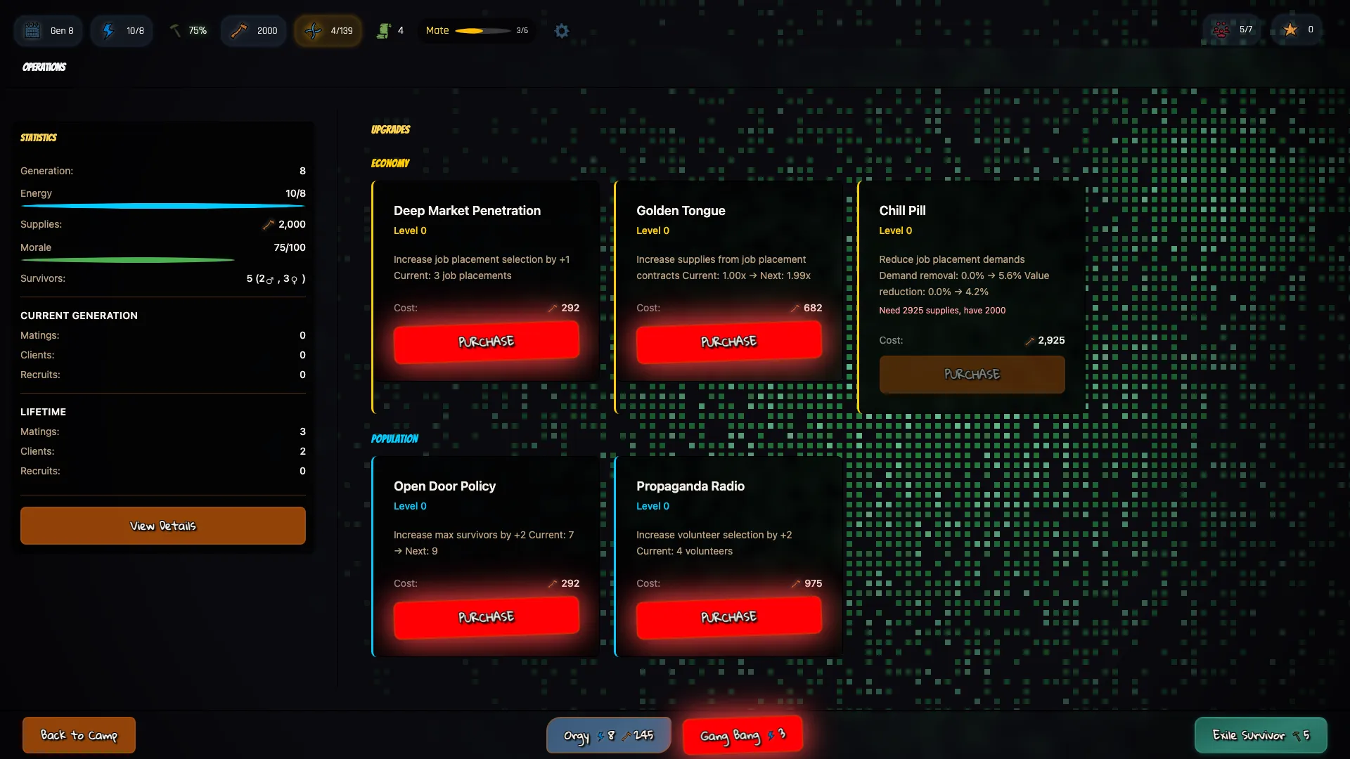 Operations and quests — outgoing trade jobs and their rewards
